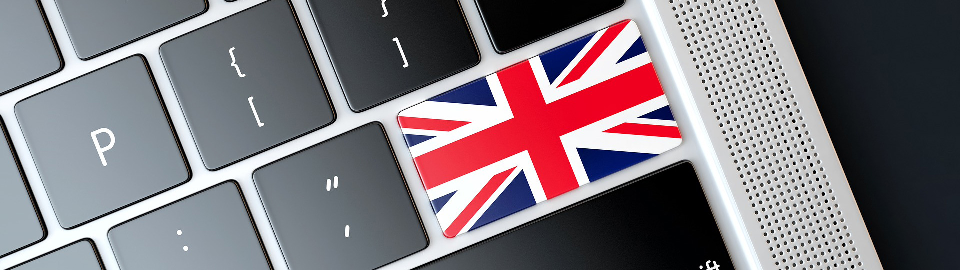 Bild zeigt eine Computertastatur wo eine der Tasten durch die Flagge von Großbritannien ersetzt ist